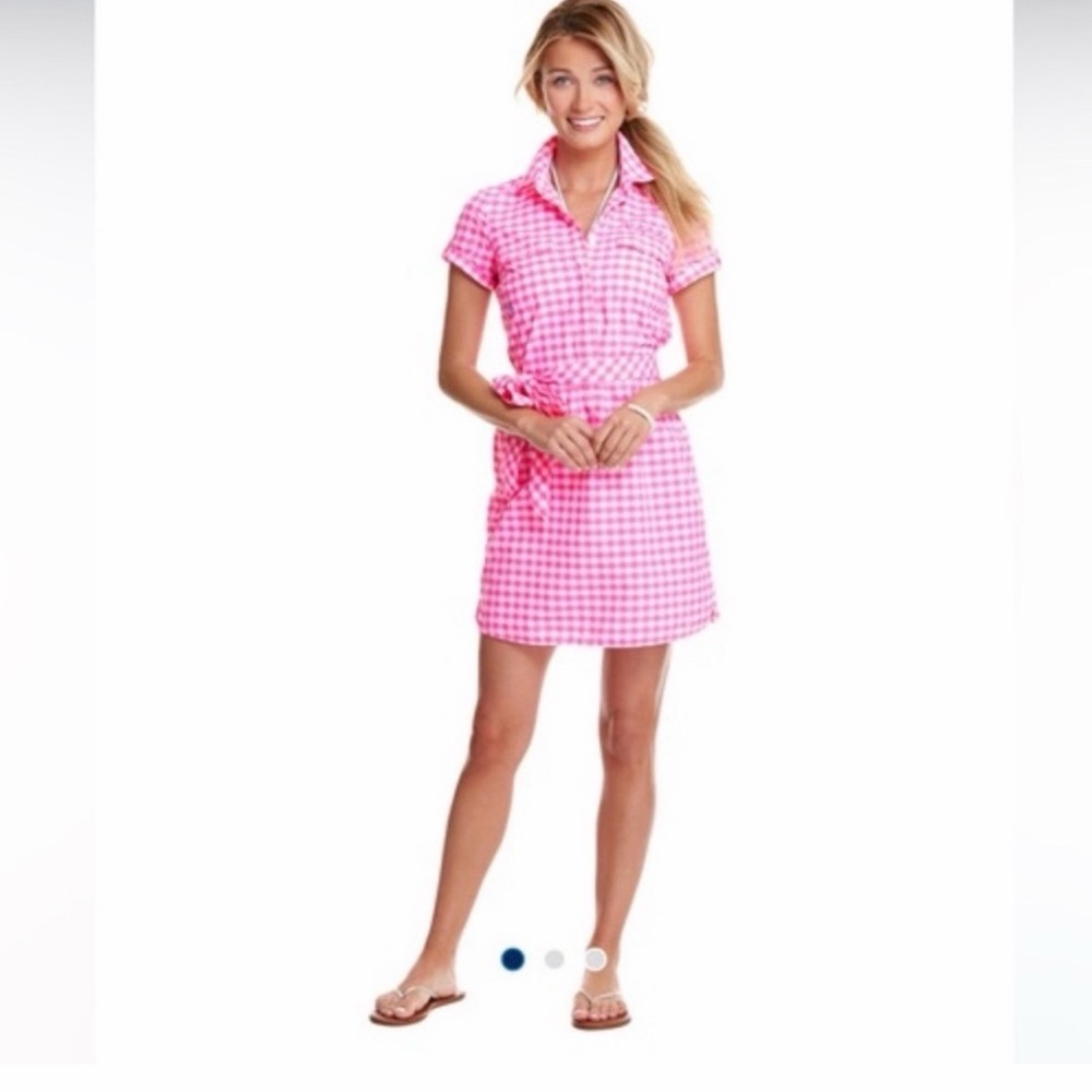 Vineyard Vines Pink Gingham Dress performance fabric